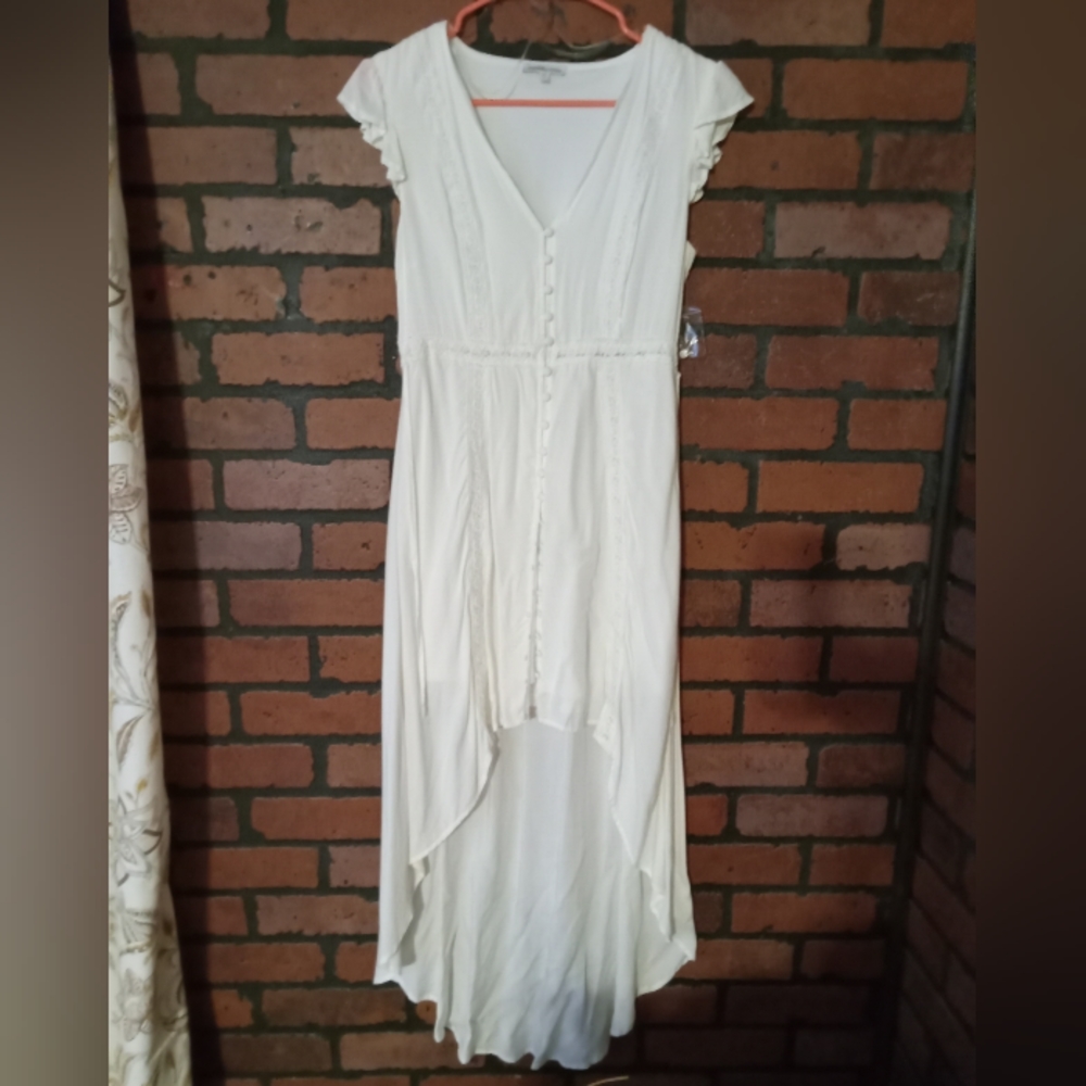 Charlotte Russe white high-low button up dress, size M